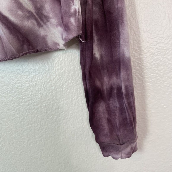 Rue 21 Cropped Tie Dye Jodie Hooded Sweatshirt Purple White Medium - Picture 9 of 13